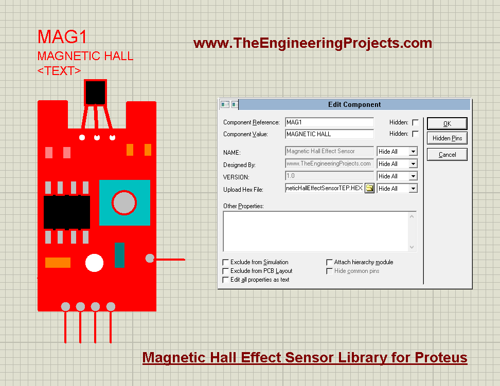Magnetic Hall Effect Sensor Library for Proteus, magnetic hall effect sensor, Magnetic Hall Effect Sensor in Proteus, proteus simulation of hall effect, hall effect in proteus, hall effect sensor in proteus