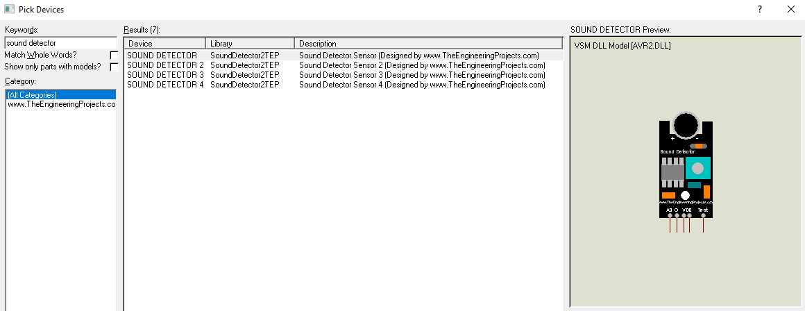 Sound Detector Library for Proteus V2.0, Sound Detector Library for Proteus, Sound Detector in Proteus, Sound Detector Proteus, Sound Detector Proteus simulation