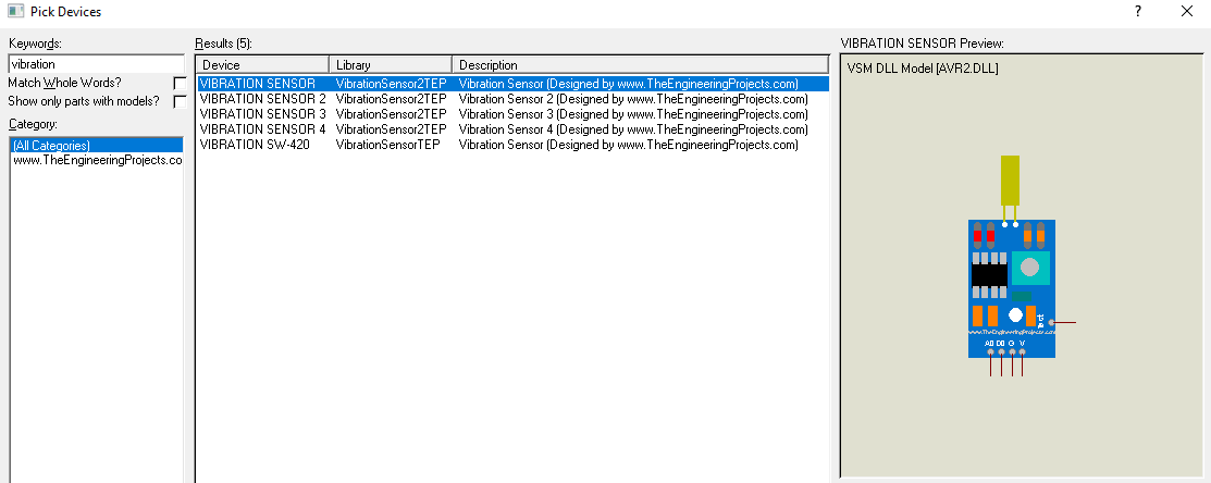 Vibration Sensor Library for Proteus, Vibration Sensor in proteus, Vibration Sensor proteus, proteus Vibration Sensor, Vibration Sensor proteus simulation, Vibration Sensor simulation of proteus