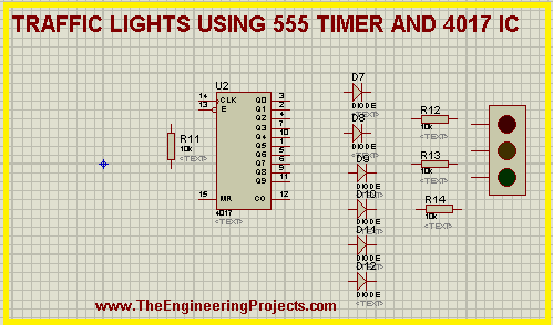 555 Timer project, traffic light with 555 timer, 555 timer and 4017 IC traffic lights, Traffic lights using ICs.