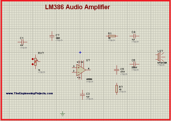 LM386, Project of LM386, LM386 Audio Amplifier, LM386 in Proteus, Audio amplifier in Proteus, LM386 amplifier in Proteus ISIS.