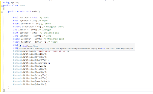 c# data types, value data types, pointer data types, c# variables, c# operators