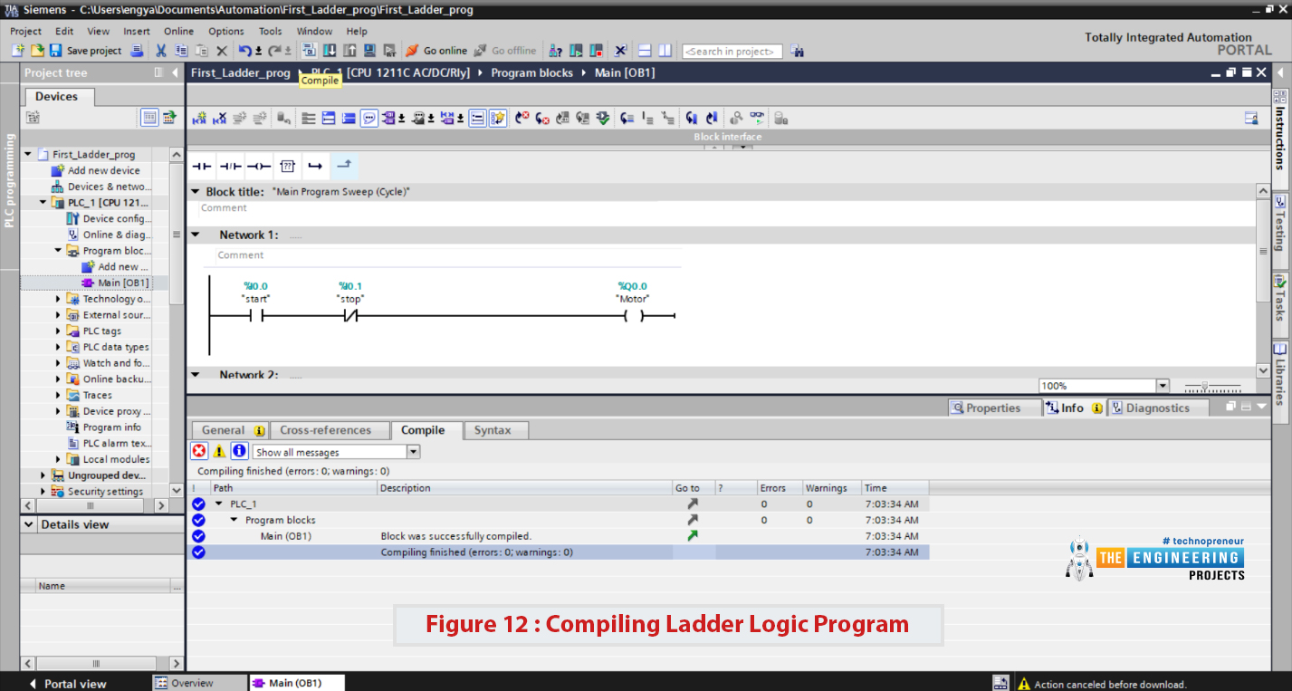 Ladder logic contact, Normally open contact, Normally close contact, The coil, Create our very first ladder program, Creating a new project on the TIA portal, Writing the first program on the TIA portal software, Simulating the first ladder logic program, Simulating our first program, Simulating ANR, OR, and NOT logic, AND logic, OR logic, NOT logic, Enjoying simulation of the latching ladder program, Latching output, Latching ladder code simulation, Latching using set and reset, The signal edges