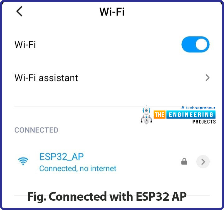 What happens in access point (AP) mode, code description, Wi-Fi access point example, Testing ESP32 web server with hardware in access point with Arduino IDE, Connected with ESP32 AP, ESP32 as an access point, Web page displaying the LED off state