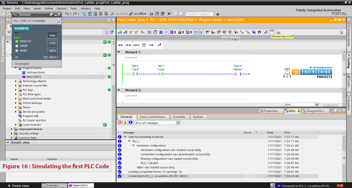 Ladder logic contact, Normally open contact, Normally close contact, The coil, Create our very first ladder program, Creating a new project on the TIA portal, Writing the first program on the TIA portal software, Simulating the first ladder logic program, Simulating our first program, Simulating ANR, OR, and NOT logic, AND logic, OR logic, NOT logic, Enjoying simulation of the latching ladder program, Latching output, Latching ladder code simulation, Latching using set and reset, The signal edges