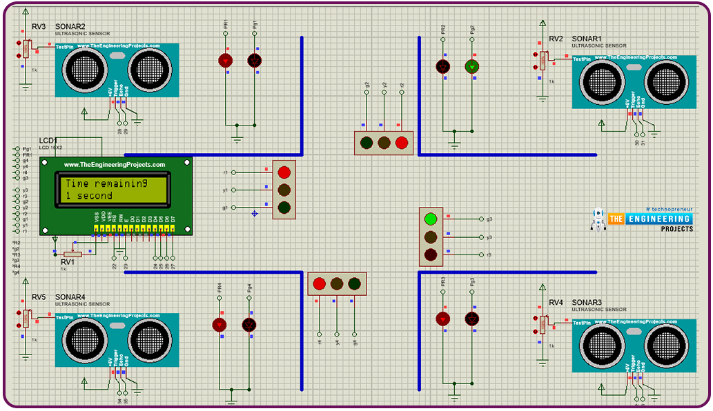 Variable 4 way traffic light, Software to install, Project overview, Components needed, Arduino mega, Proteus simulation of variable traffic lights, Arduino code, declaration code, void loop, void setup, Results/working, 