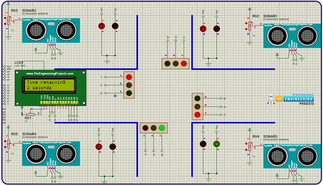 Variable 4 way traffic light, Software to install, Project overview, Components needed, Arduino mega, Proteus simulation of variable traffic lights, Arduino code, declaration code, void loop, void setup, Results/working, 
