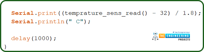 ESP32 Internal Temperature Sensor, ESP32 temperature sensor, temperature sensor esp32, esp32 thermometer, esp32 temperature sensor in Arduino IDE