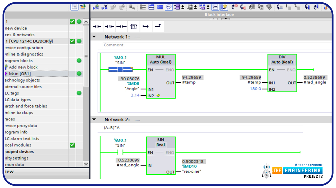 Mathematical Calculations in PLC, math operations in plc, Mathematical Calculations in ladder logic, addition in plc, subtraction in ladder logic, negation in plc, math operation in plc simulator