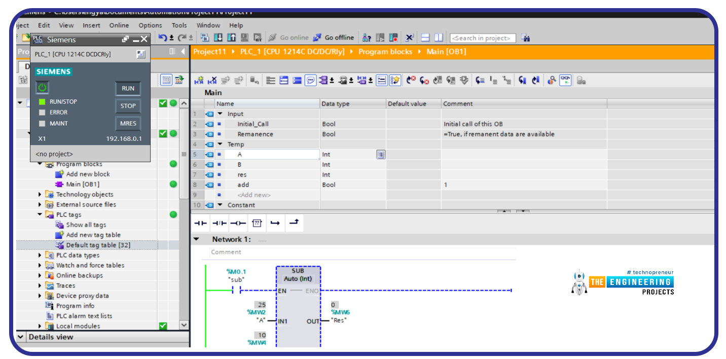 Mathematical Calculations in PLC, math operations in plc, Mathematical Calculations in ladder logic, addition in plc, subtraction in ladder logic, negation in plc, math operation in plc simulator