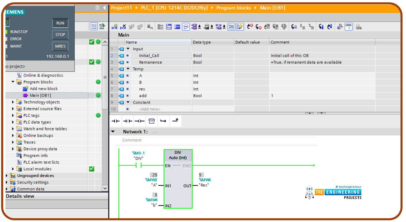 Mathematical Calculations in PLC, math operations in plc, Mathematical Calculations in ladder logic, addition in plc, subtraction in ladder logic, negation in plc, math operation in plc simulator