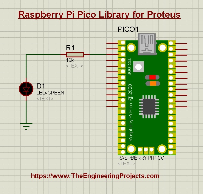 Raspberry Pi Pico Library for Proteus, Raspberry Pi Pico in Proteus, Pico Proteus, Proteus Pico, Raspberry Pi Pico simulation in Proteus, Simulation of Raspberry Pi Pico
