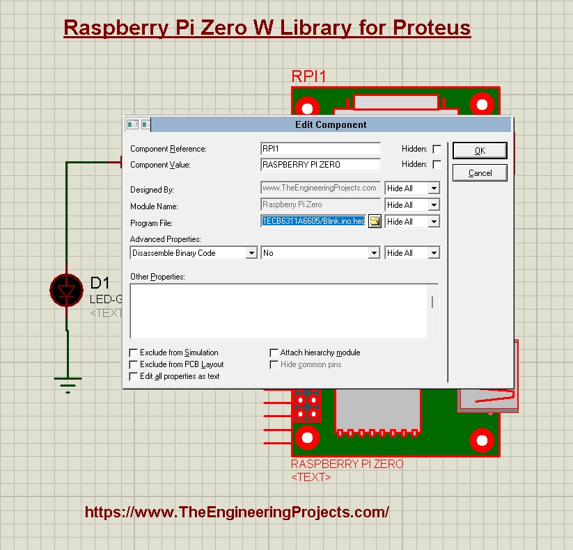 Raspberry Pi Zero W Library for Proteus, Raspberry Pi Zero Proteus, Proteus Raspberry Pi Zero, Raspberry Pi Zero Simulation, Simulate Raspberry Pi Zero W