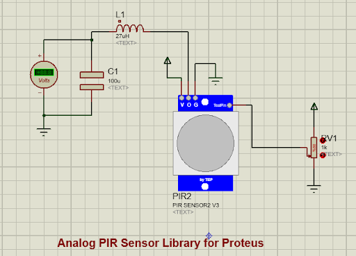 pir sensor in proteus, pir simulation, pir sensor library, pir proteus library, simulate pir sensor