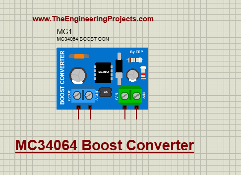 MC34064 Boost Converter Library for Proteus, MC34064 boost converter, boost converter simulation, boost converter in proteus