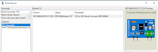 MC34064 Boost Converter Library for Proteus, MC34064 boost converter, boost converter simulation, boost converter in proteus