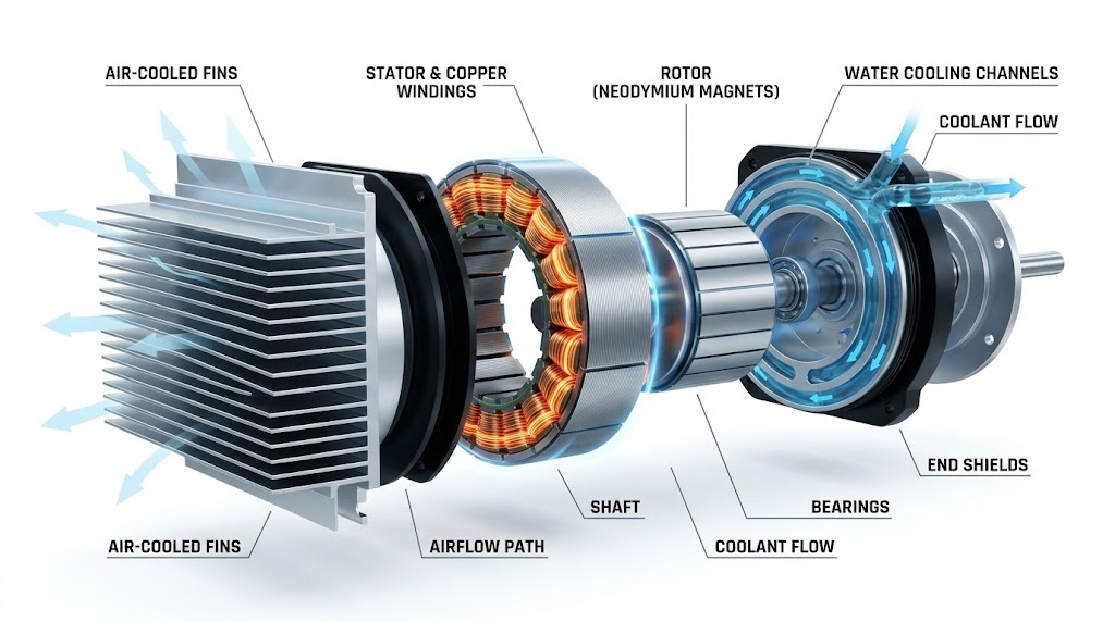 Air-Cooled vs Water-Cooled BLDC Motor for Electric Vehicle, A Thermal Selection Guide