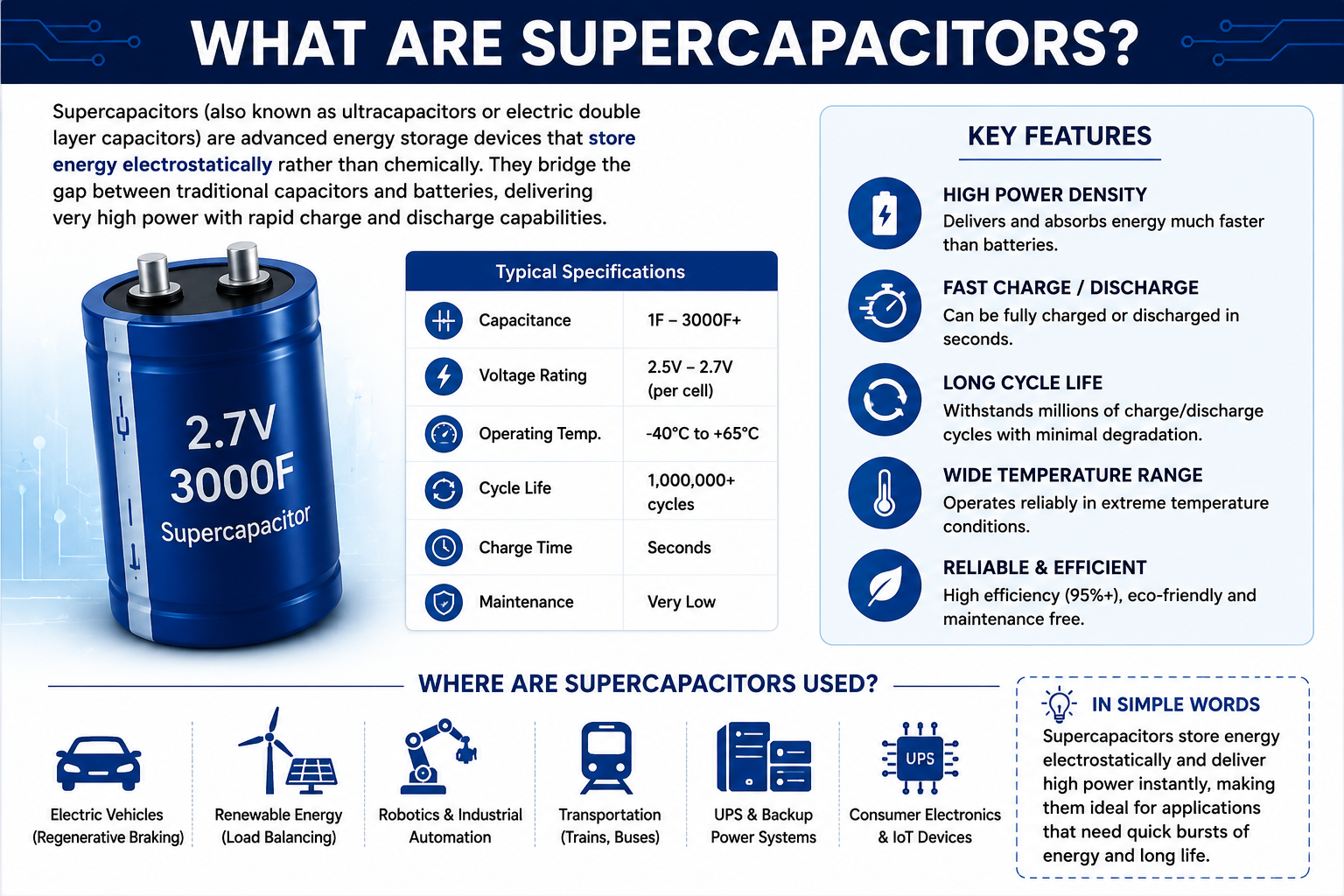 Supercapacitors, High-Power Energy Storage
