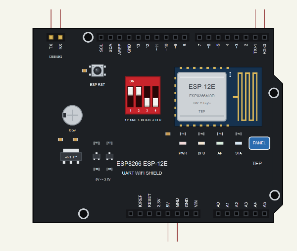 ESP8266 WiFi Shield Library for Proteus: ESP-12E UART Shield for UNO ...