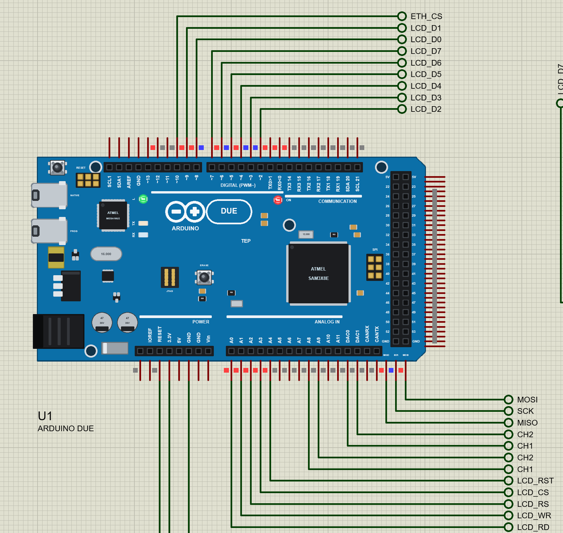 Arduino Due Library for Proteus: a DAC signal generator with a 3.5 inch TFT scope and an Ethernet Shield 2
