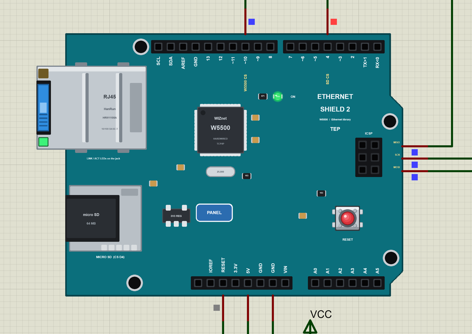 Arduino Ethernet Shield 2 in Proteus while the laptop and the phone chat