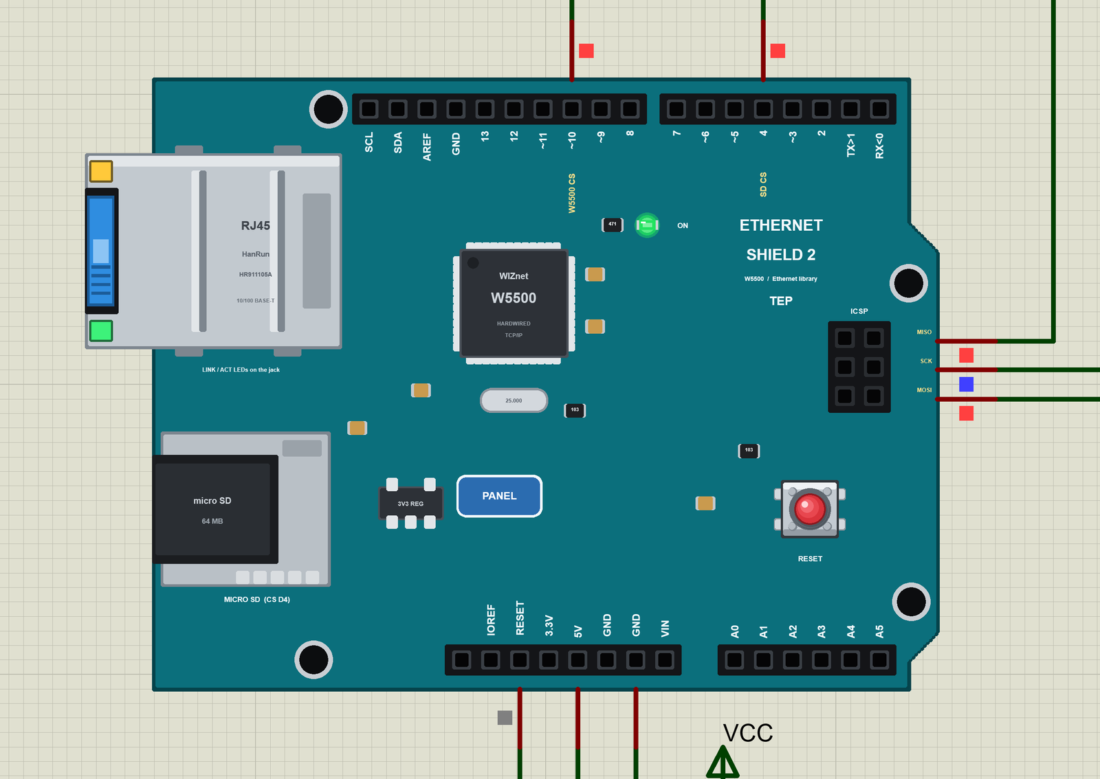 Arduino Ethernet Shield 2 in Proteus asking DHCP for an address: the jack's ACT LED lit