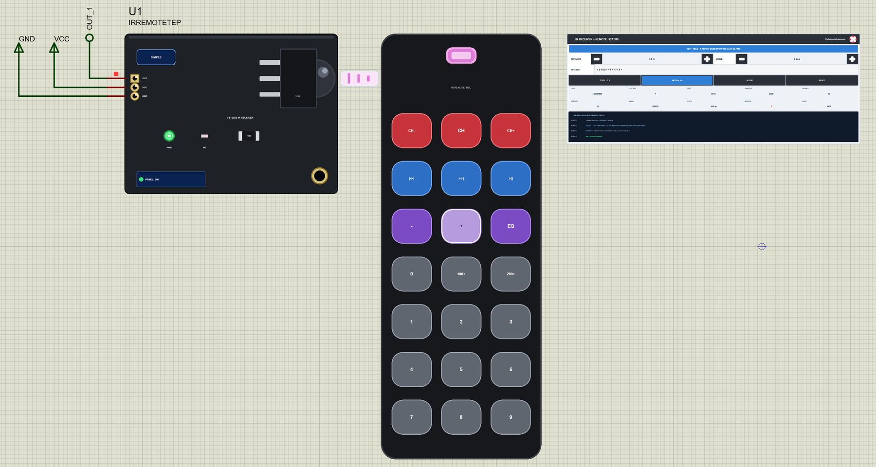 IR Receiver and Remote Library for Proteus V1.0: the VS1838B receiver and the 21-key NEC remote
