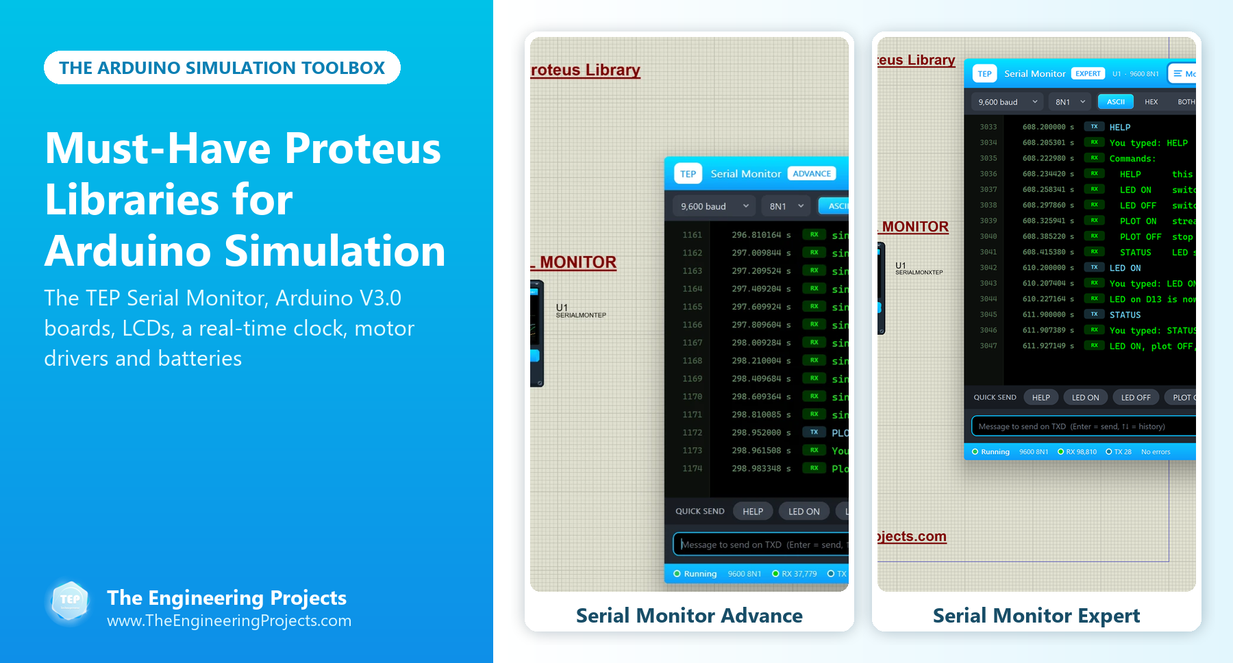 Must-Have Proteus Libraries for Arduino Simulation: serial monitor, Arduino boards, LCD and motor driver