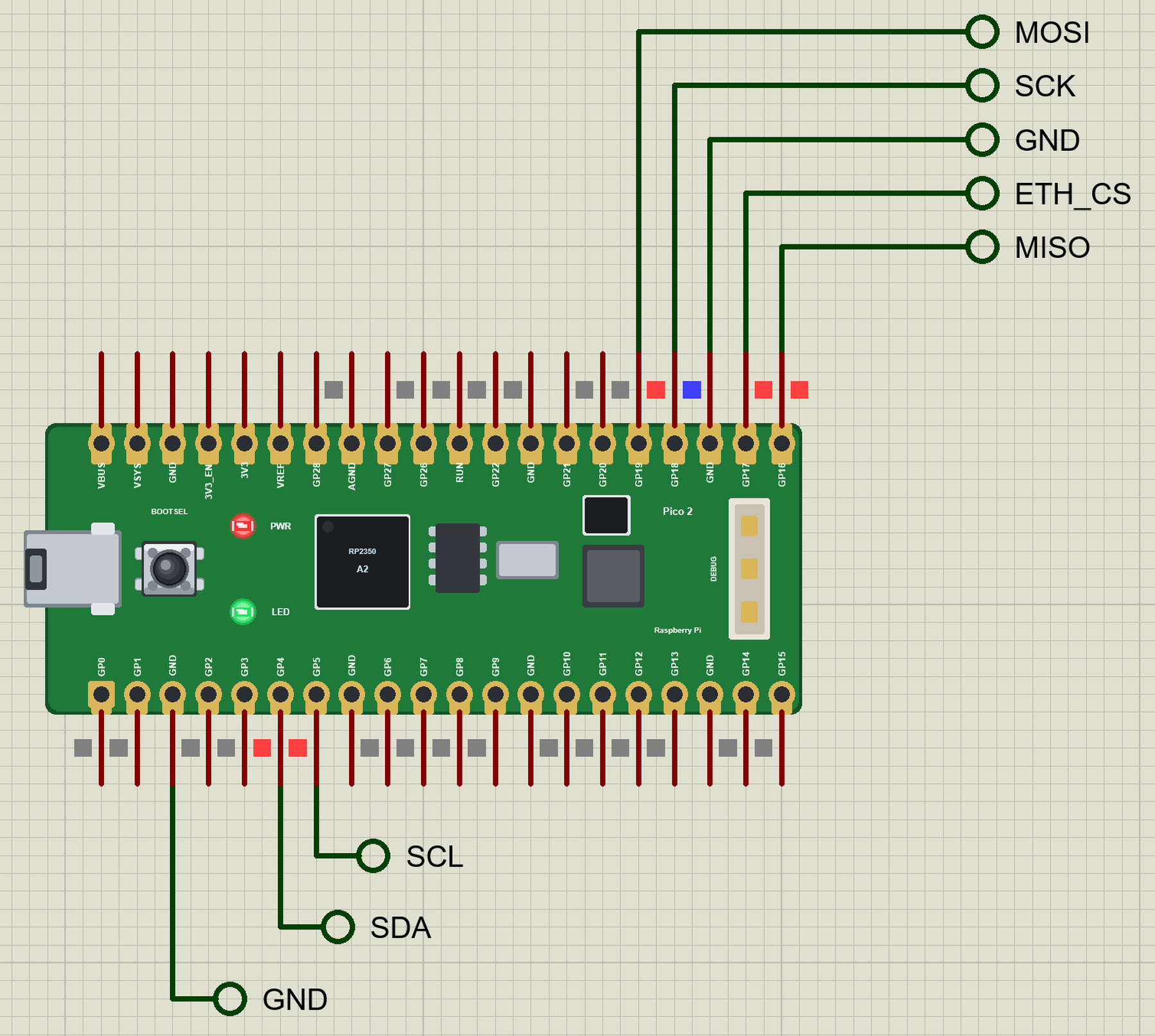 Raspberry Pi Pico 2 Library for Proteus: a pulse oximeter with a MAX30102, an SSD1306 OLED and a W5500