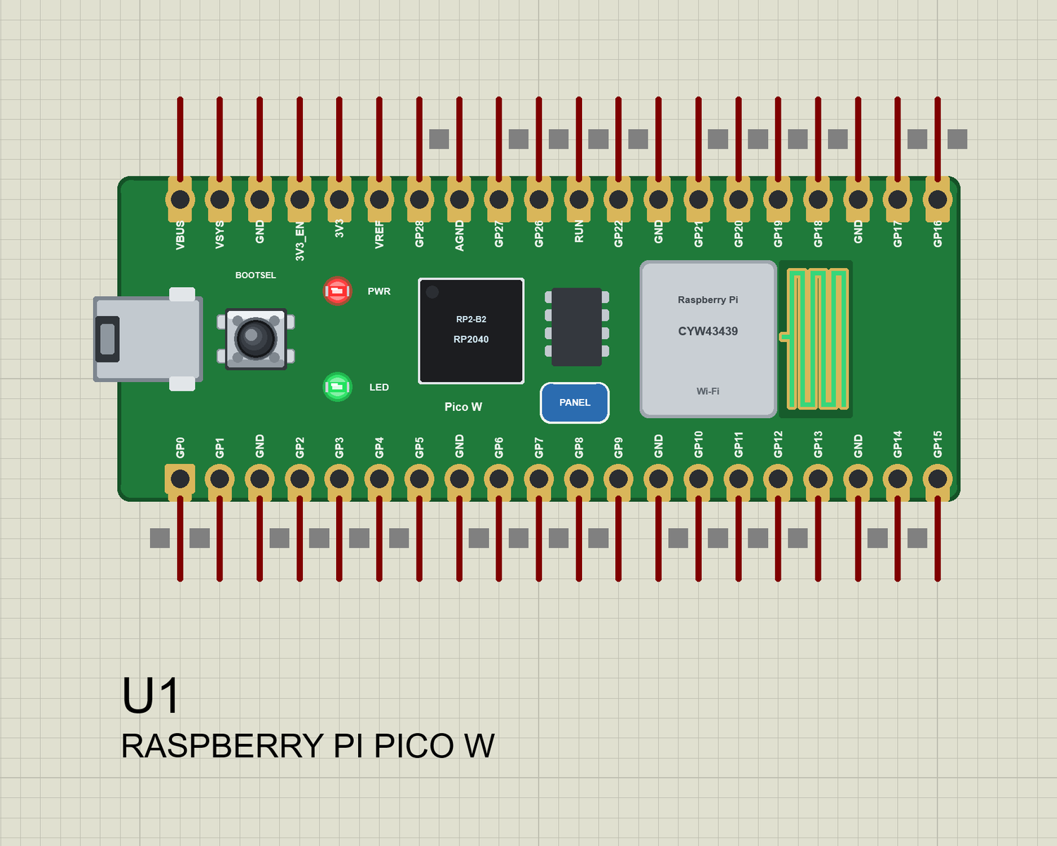 Raspberry Pi Pico W in Proteus on Wi-Fi: the LED lit
