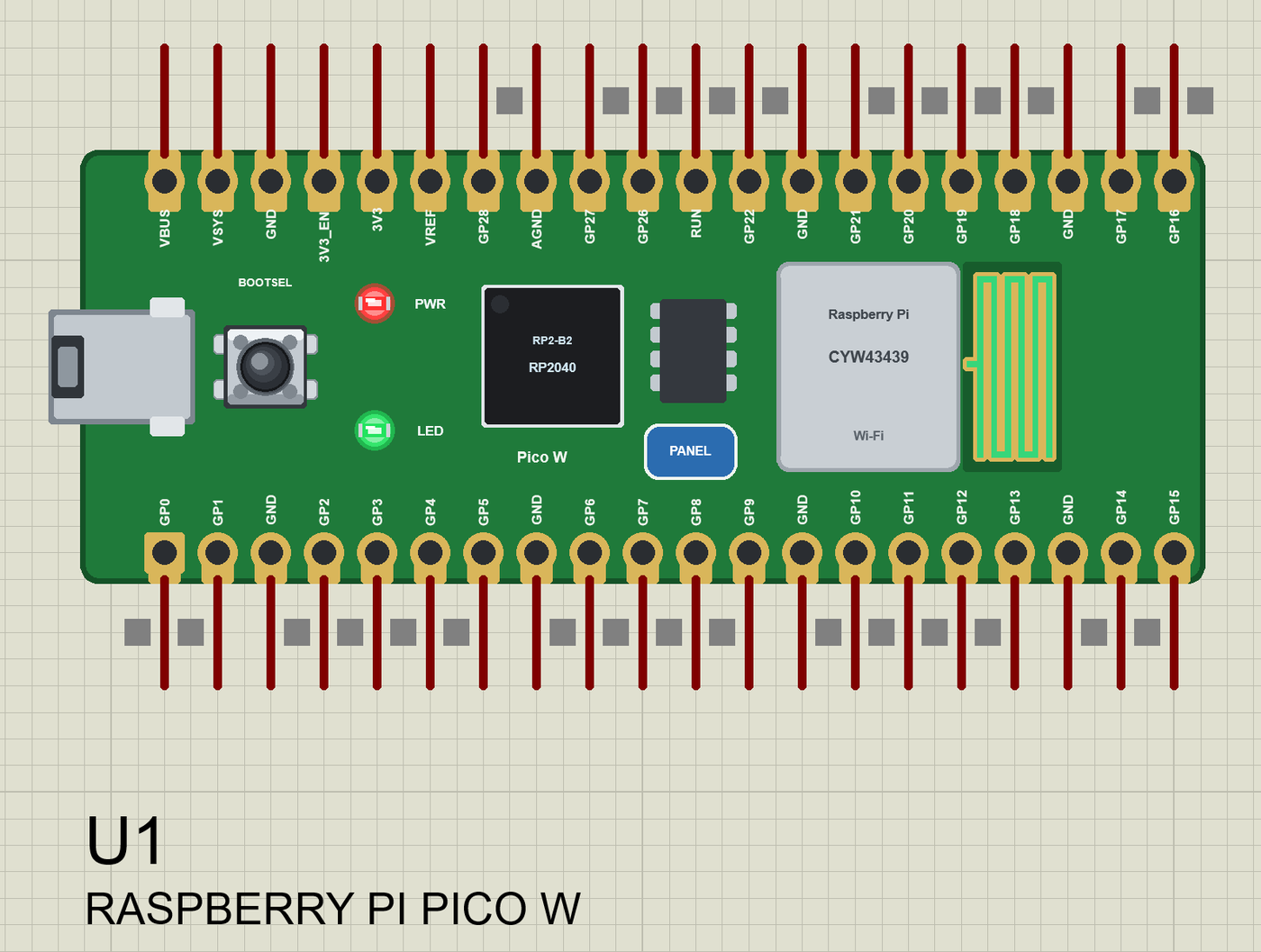 Raspberry Pi Pico W in Proteus on Wi-Fi: the LED lit