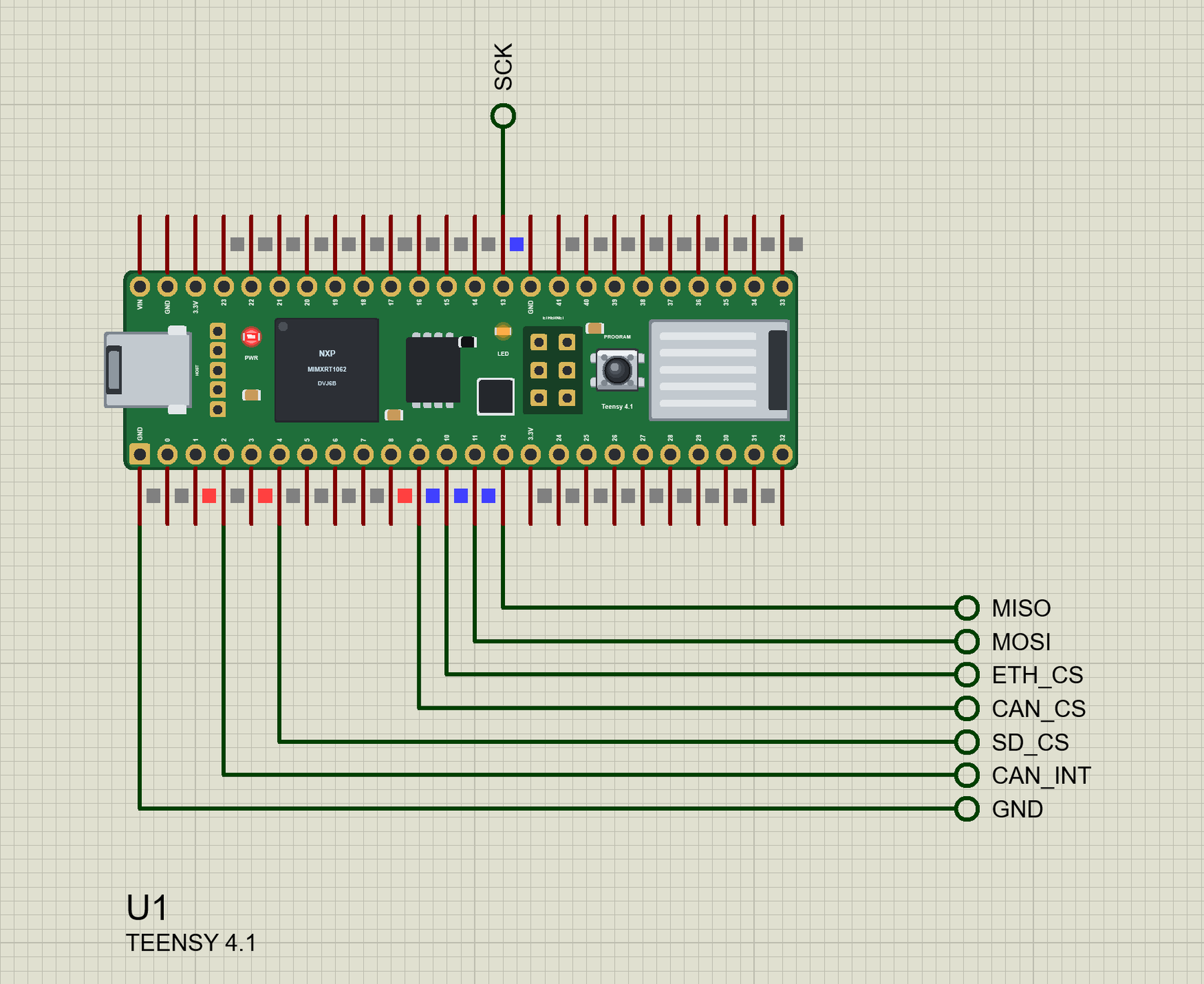 Teensy 4.1 Library for Proteus: a CAN bus logger with an MCP2515, a micro SD card module and a W5500