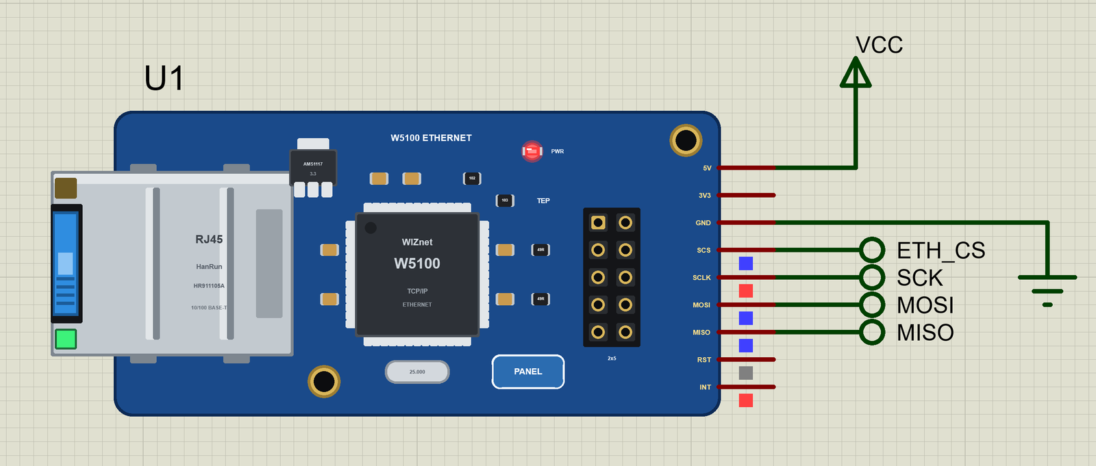 W5100 Ethernet Module in Proteus after the cable test