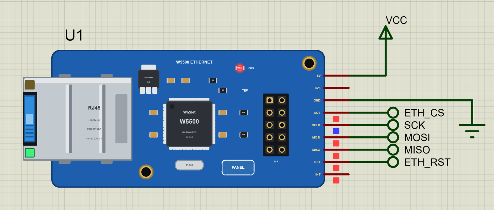 W5500 Ethernet Module in Proteus after the web and cable tests