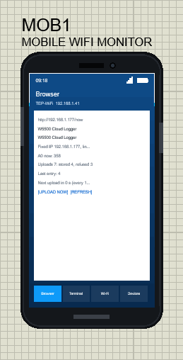 Mobile WiFi Monitor in Proteus beside the W5500 Ethernet Module