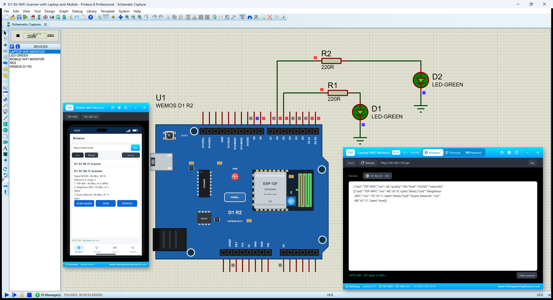 WeMos D1 R2 Library for Proteus: the D1 R2 Wi-Fi scanner with the phone and the laptop
