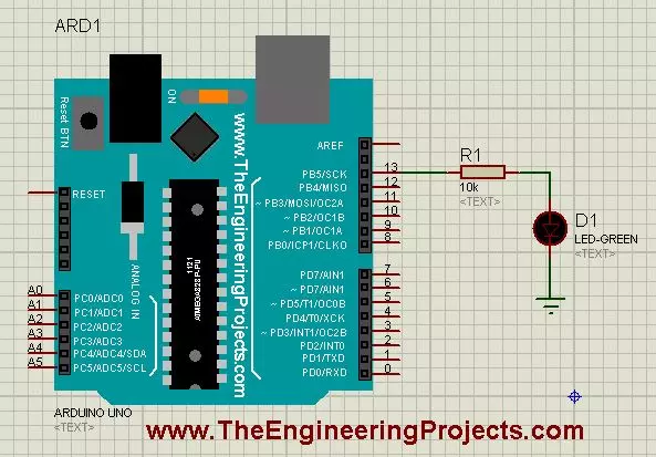 A Simple Arduino LED Example in Proteus - The Engineering Projects